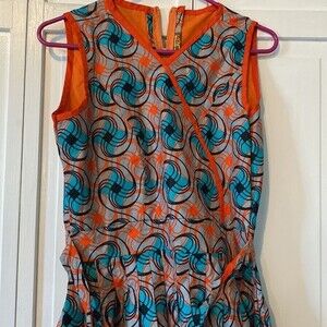 Handmade faux wrap dress made with veritable wax fabric